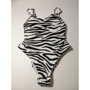 Xhilaration Zebra Print Swimsuit‎ Juniors One Piece Medium Animal Black White